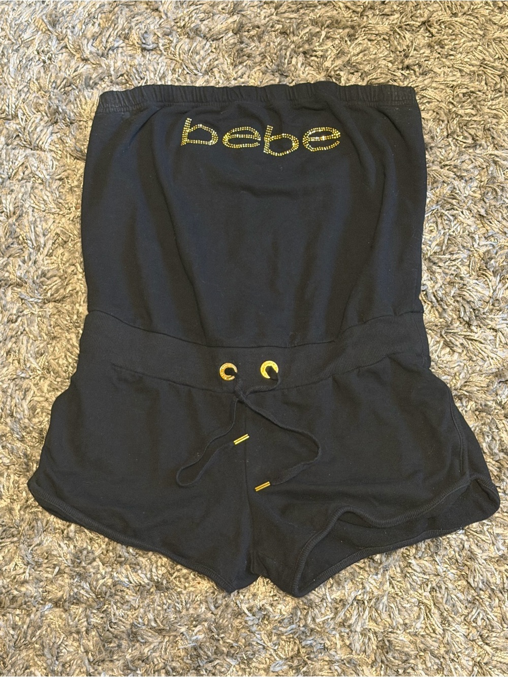 bebe Black Logo Strapless Romper Shorts